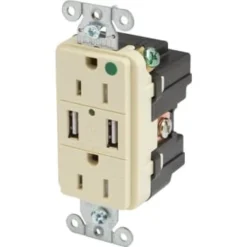 Hubbell® 15 Amp 125 Volt Hospital-Grade Duplex Standard Outlet (Ivory)