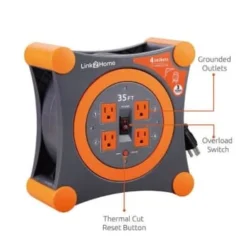 Link2home Durable 35 Ft Extension Cord Reel W/ 4-Power Outlet And 14 Awg Sjtw Cable -Generic Luxor Shop 136734 w DetailedProductView3 Lg