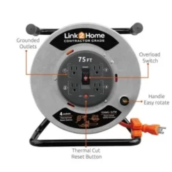 Link2home Durable 75 Ft Extension Cord Reel W/ 4-Outlet And 12 Awg Sjtw Cable -Generic Luxor Shop 136735 w DetailedProductView3 Lg