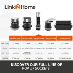 Link2home Space Saver Pop Up Outlet Station, 2 Power Outlets 15a, 2 Usb Ports -Generic Luxor Shop 212976 DetailedProductView7 Lg