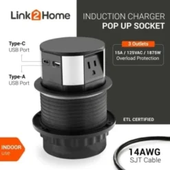 Link2home Space Saver Pop Up Outlet 10w Fast Induction Charger With Type-C Usb -Generic Luxor Shop 212978 DetailedProductView6 Lg