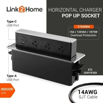Link2home Space Saver Pop Up With Type-C Usb, 3 Power Outlets 15a, 2 Usb Ports 10 Link2home Space Saver Pop Up With Type-C Usb, 3 Power Outlets 15a, 2 Usb Ports - Image 10