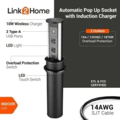 Link2home Automatic Pop Up With 10w Induction Wireless Charger, 3 Power, 2 Usb -Generic Luxor Shop 212980 DetailedProductView3 Lg