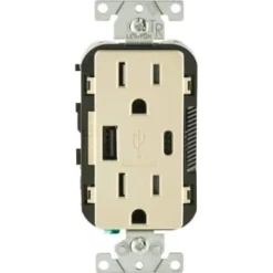 Leviton 15a Decora Duplex Outlet, Type A And C Usb Charger, Ivory