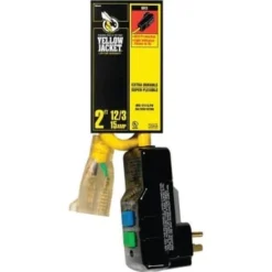 Yellow Jacket 2' 12/3 Sjtw Right Angle Gfci Extension Cord W/ Power Light Plug
