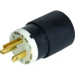 Hubbell-Pro Straight Blade Male Plug, 125 Vac, 20 A, 2 Poles, 3 Wires