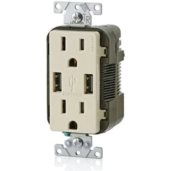 Leviton 15 Amp Usb Charger/tamper Resistant Duplex Receptacle Light Almond 2 Leviton 15 Amp Usb Charger/tamper Resistant Duplex Receptacle Light Almond - Image 2