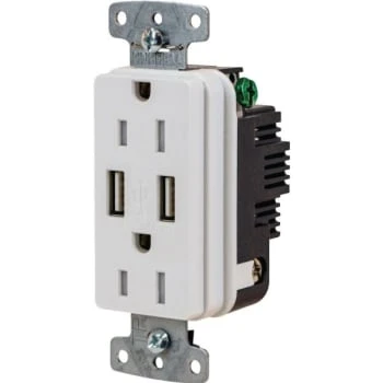 Hubbell® 15 Amp 125 Volt 3-Wire Grounding Duplex Standard Outlet W/ Usb Charger (White) 1 Hubbell® 15 Amp 125 Volt 3-Wire Grounding Duplex Standard Outlet W/ Usb Charger (White)