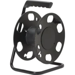 Prime Wire & Cable® Portable 100 Ft Cord Storage Wheel W/ Metal Stand (Black)