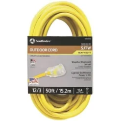 Southwire 50 Ft 12/3 Sjtw Hi-Visibility Outdoor Heavy-Duty Extension Cord