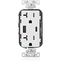 Leviton 20a Tamper Resistant Duplex Outlet W/type A And Type-C Usb Chargers Wht