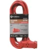 Southwire 25 Ft 14/3 Outdoor Triple Outlet Sjtw Extension Cord, Red
